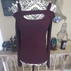 Burgundy Striped Off the Shoulder Top